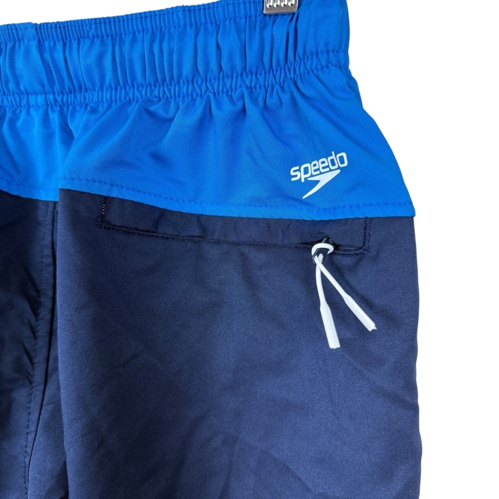 Speedo Mens Swim Trunks Dark Blue Bright Blue Color Block Drawstring Size Small - Picture 5 of 9